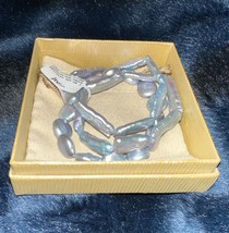 Cultured Freshwater Pearl Stretch Bracelet set of three Lavender Blue - £38.36 GBP