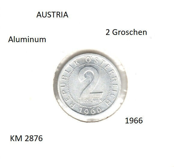 Austria 2 Groschen, 1966, aluminum, KM 2876 - $1.00