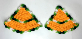 Knit Pot Holder Bell Shaped, Crochet Hot Pad Potholder Trivet Yellow Green White - £7.17 GBP