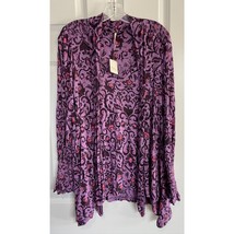 Free People Printed Bridgette Tunic Top Oversized Blouse Violet Rose Women&#39;s XS - £30.65 GBP