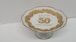 Norcrest Fine China B-195 50th Golden Anniversary Pedestal Bon-Bon Plate 7 1/4&quot; - £14.72 GBP