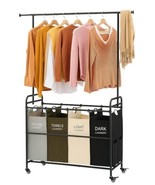 Laundry Sorter Cart with Hanging Clothes Rack 4 Butler Sorter Basket Taj... - £29.40 GBP