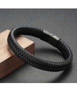 Mens Fashion Handmade Leather Braided Magnetic Clasp Stainless Steel Bra... - £12.98 GBP