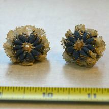 vintage white lace blue fabric flower silver tone screw earrings faux pearl - $9.89
