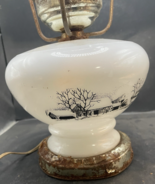 Vintage Currier And Ives Milk Glass Lamp Base Only-  Farm Horses Barn House - $14.85