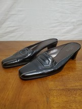 Sesto Meucci Black Leather White Stitching Mule Heel Loafer Shoes Size 9 - $26.95