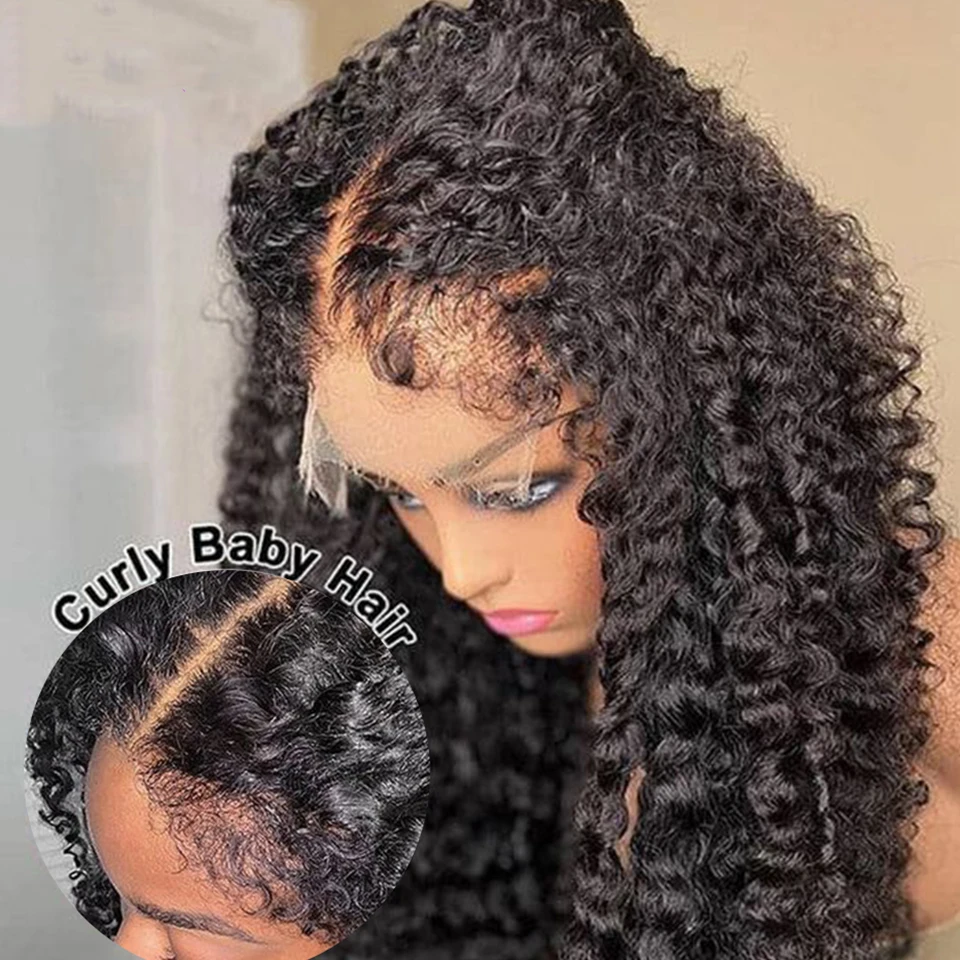 4C Edge Curly Baby Hair Lace Wig Kinky Curly Lace Front Human Hair Wigs De - £84.60 GBP+