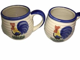 2 Vintage Rooster Coffee Mug Ceramic Stoneware. Ribbed Hand Painted Alco - £10.19 GBP