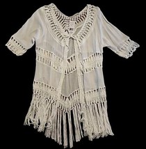 Medium White Hippie Laundry Boho Fringed Swimsuit Coverup NEW w Tags - $46.74