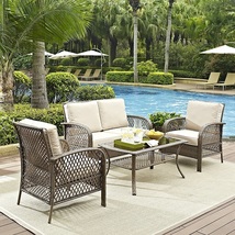 4 Piece Sofa Seating Group Cushions Table Rattan Outdoor Furniture Set Chairs
