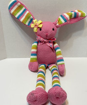 Hobby Lobby Stores Pink Plush Knit Easter Bunny Bendable Ears Bows Striped 23 in - $11.61