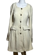 Free People Over Coat Women&#39;s Small Ivory Wool Blend Bohemian Buttons Boho - PD - £30.85 GBP