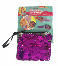 Sunny Day Accessory Set Sequin Pouch, Mirror Clips Purple Zipper Bag New Gift - £9.55 GBP