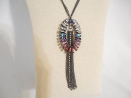 INC Hematite Tone Crystal &amp; Tassel Pendant Necklace R998 $34 - £15.46 GBP