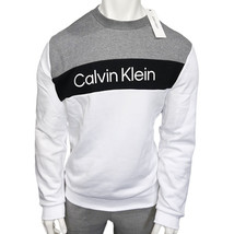 NWT CALVIN KLEIN MSRP $65.99 MEN&#39;S WHITE CREW NECK LONG SLEEVE SWEATSHIR... - $29.74