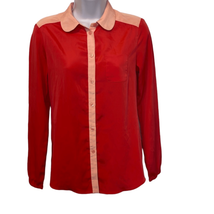 American Eagle Women&#39;s XS Coral Pink Silky Button Down Long Sleeve Blouse Shirt - £11.01 GBP