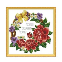 Joy Sunday Stamped Cross Stitch Kit H817 Home Sweet Home Floral Wreath **New** - £19.49 GBP