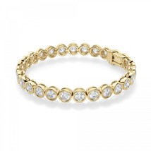 10 Ct Round Cut Simulated Diamond 14k Yellow Gold Over Bezel Set Tennis Bracelet - £141.68 GBP