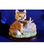 Homco Masterpiece Porcelain 1986 Fox Snail On Log Figurine With Wood Base - £22.63 GBP