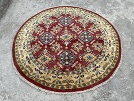 6x6 Round Kazak Rug - Red Hand-Knotted Afghan Boho Rug - $548.00