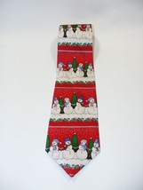 Holidays Men 100% Silk Christmas Music Singing Red Snowman Neck Tie Holiday - $11.26