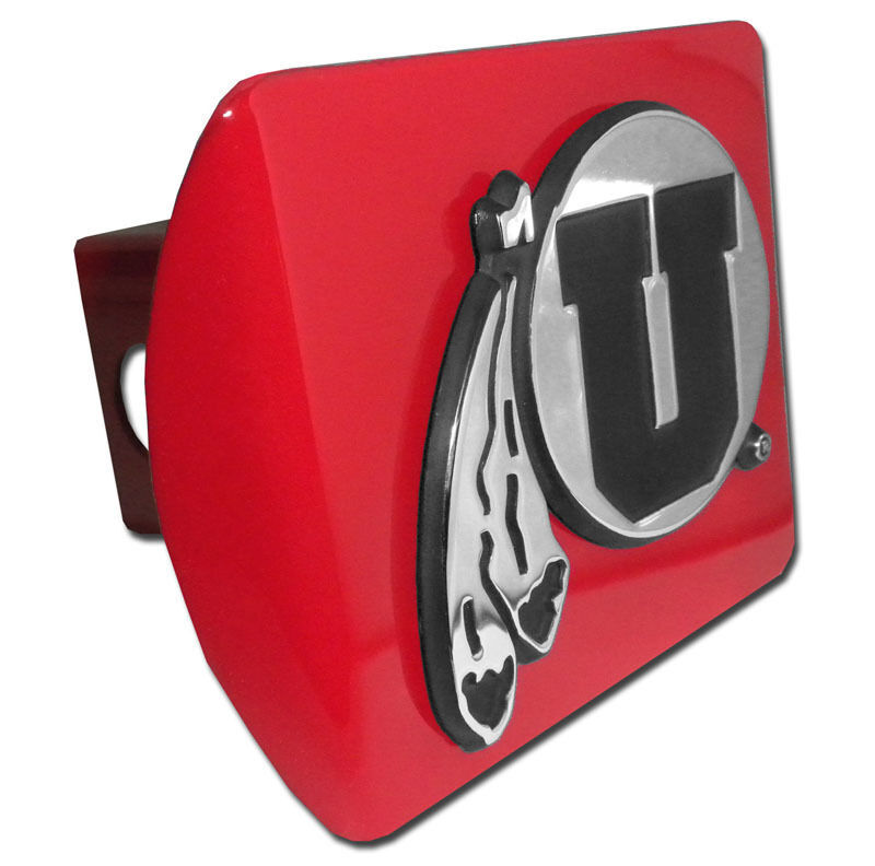 Primary image for utah drum feather logo emblem chrome on red trailer hitch cover usa made