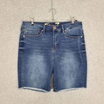 Seven7 Women&#39;s Sunset Bermuda Jean Shorts Mid Rise Miners Medium Wash Cut Off 12 - £11.36 GBP