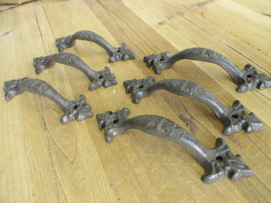 6 Cast Iron RUSTIC Barn Handle Gate Pull Shed Door Handles 6 1/4&quot; Drawer... - $24.99