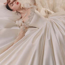 2024 Victorian Beaded Bridal Gown &amp; Enlarged Bow Knot &amp; Layered Chapel T... - £1,414.07 GBP