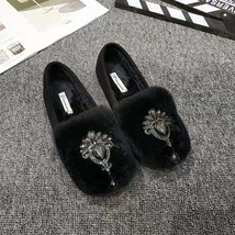 Brand Rhinestone shoes comfy real flat women design winter slip on loafers plus  - £48.96 GBP