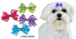 4 Pc Premium Lace&amp;Loop Grosgrain Hearts Ribbon Bows w/Band Dog Grooming Top Knot - £8.85 GBP