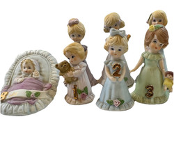 ENESCO Growing Up Birthday Girls Brunette lot of 7 Ages Baby - 6 1982 - £39.78 GBP