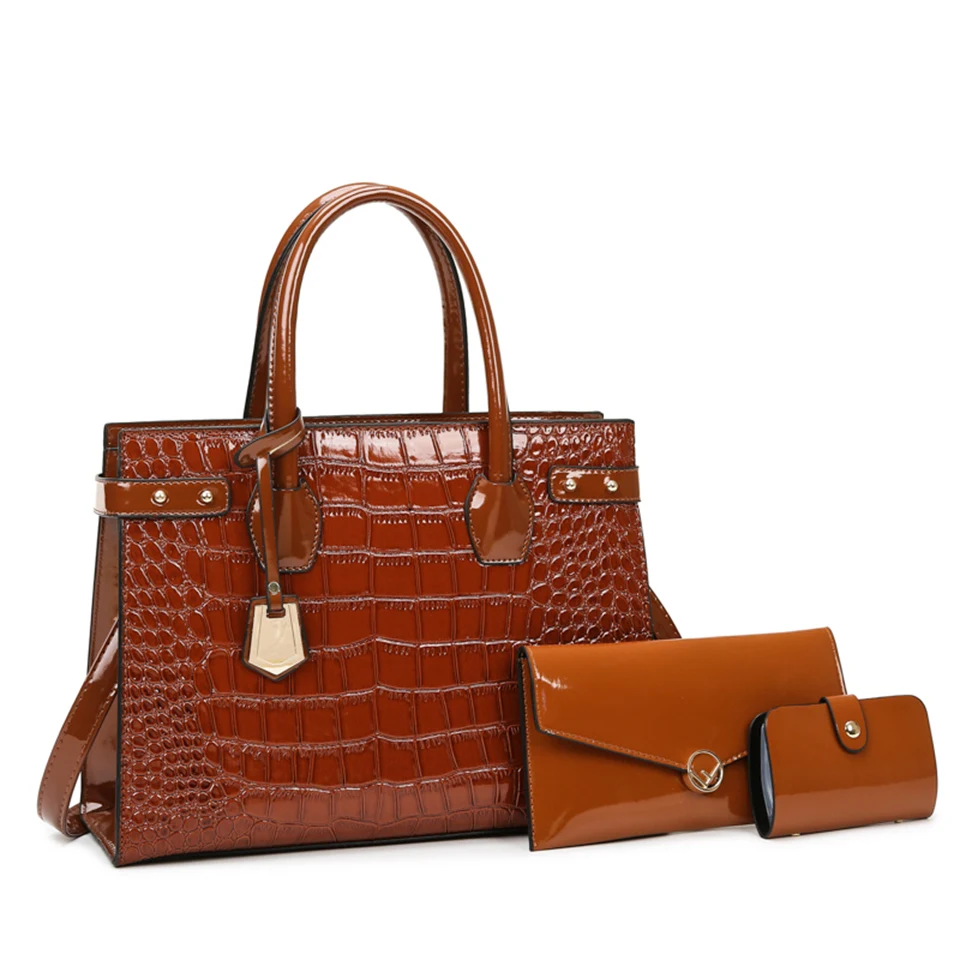 Pantent Leather Women Messenger Bags Crocodile  Crossbody Shoulder Hand bags For - £41.08 GBP