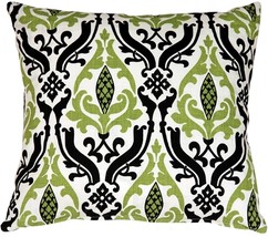 Linen Damask Print Green Black 18x18 Throw Pillow, with Polyfill Insert - $49.95