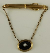 Vintage Men&#39;s Jewelry Gold Filled CORRECT Tie Clasp Faux Diamond Drop 2.25&quot; Long - £12.93 GBP