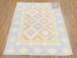 5x6 Blue/White Handmade Cotton Flat-weave Swedish SCANDINAVIAN  Kilim rug - £226.13 GBP