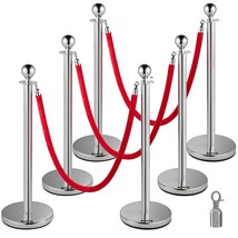 VEVOR 6PCS Red Rope Stanchion Silver Post Crowd Control Queue Line Barrier - £163.32 GBP