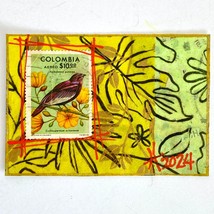 ACEO Original Mixed Media Art 1977 Colombia Bird Postage Stamp ATC - £11.16 GBP