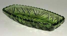 Vintage Green Glass Dish Cut Green Glass Beautiful Design 9.5&quot; Glass Bowl - $14.99