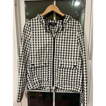 Coffee Shop New York Black White Checked Rain Coat Rain Jacket with hood... - $17.94