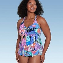 Women&#39;S Upf 50 V-Neck Tankini Top - Multi Tropical Print M - $22.99