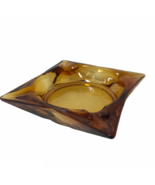 Amber Glass Square Ashtray Heavy Vintage Star Like 5.5 Inch x 5.5 Inch V... - $199.19 MXN