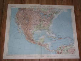 1957 Vintage Map Of United States Mexico Caribb EAN Antilles Scale 1:12,500,000 - $27.16