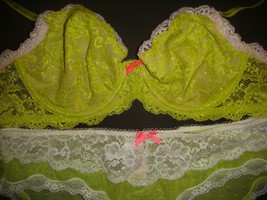 Victoria&#39;s Secret Ungefüttert 34C Bh Set S Höschen Neon Gelb Grün Elfenbein Pink - £58.16 GBP