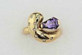 Amethyst Diamond Ring REAL SOLID 14 ky Yellow Gold 4.0 g SIZE 7.25 - £234.46 GBP