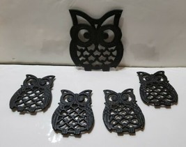 5 Vintage Black Cast Iron Owl Trivets Coasters - £16.47 GBP