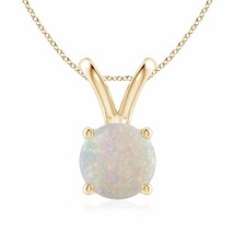 Authenticity Guarantee 
V-Bale Round Opal Solitaire Pendant in 14K Yellow Gold - £423.02 GBP