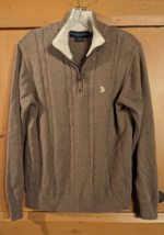 US Polo Assn Sweater Men&#39;s Medium Tan 1/4 Zip Cable Knit Pullover Sweats... - $21.28