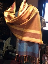 Vintage Japan Orange Golden Silk Scarf Wrap - £29.74 GBP