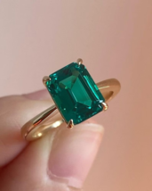 Certified Emerald Gemstone Ring 925 Sterling Silver Handmade Ring All Sizes - £41.44 GBP